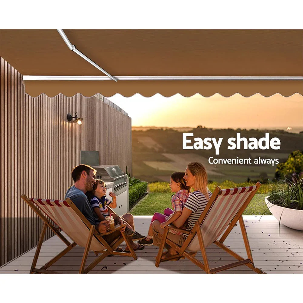 Instahut Retractable Folding Arm Awning Manual Sunshade 4Mx3M Beige - Mekamart Australia