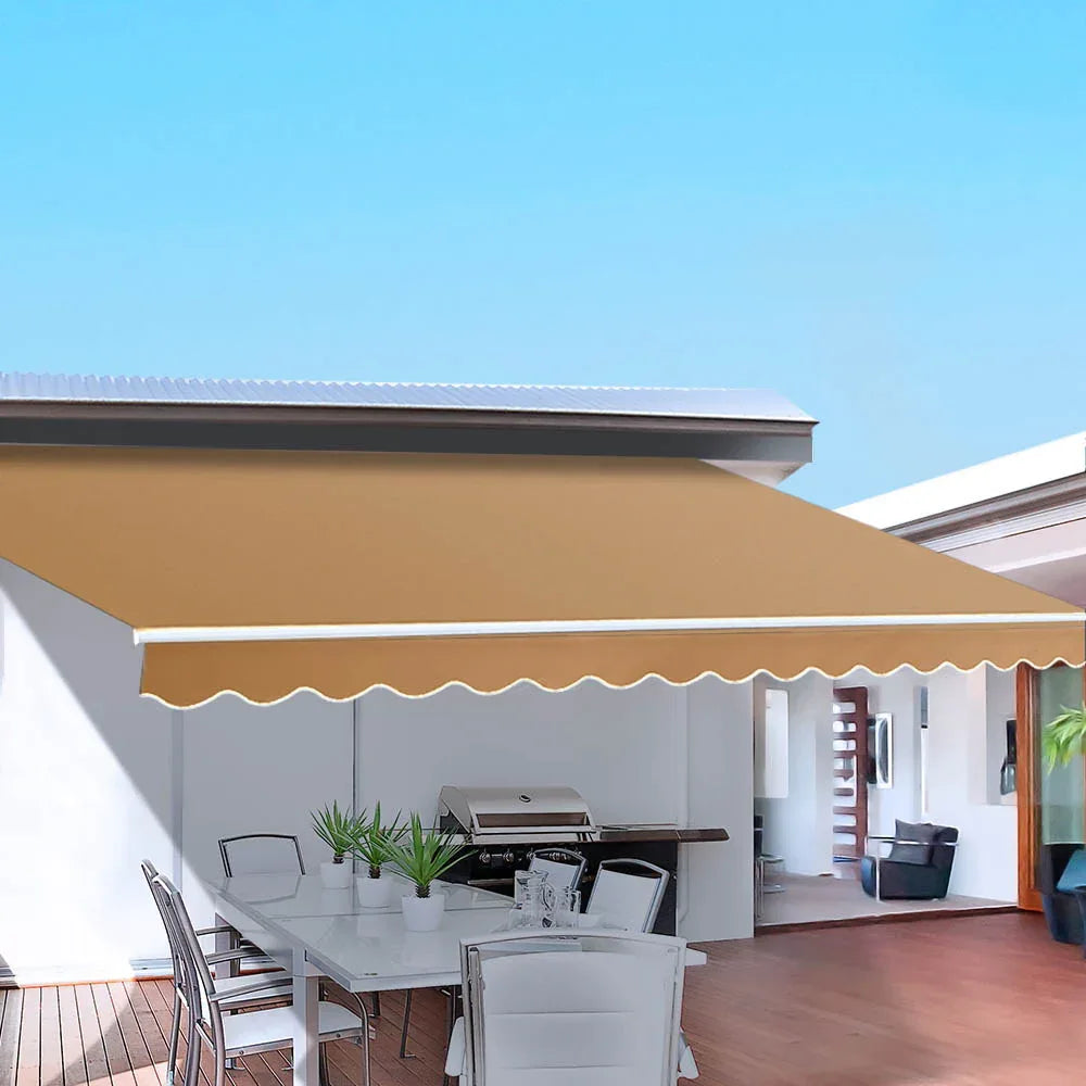 Instahut Retractable Folding Arm Awning Manual Sunshade 4Mx3M Beige - Mekamart Australia