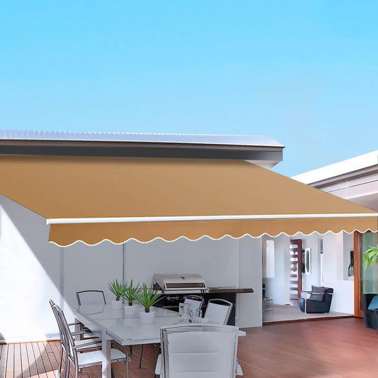Instahut Retractable Folding Arm Awning Manual Sunshade 4Mx3M Beige - Mekamart Australia