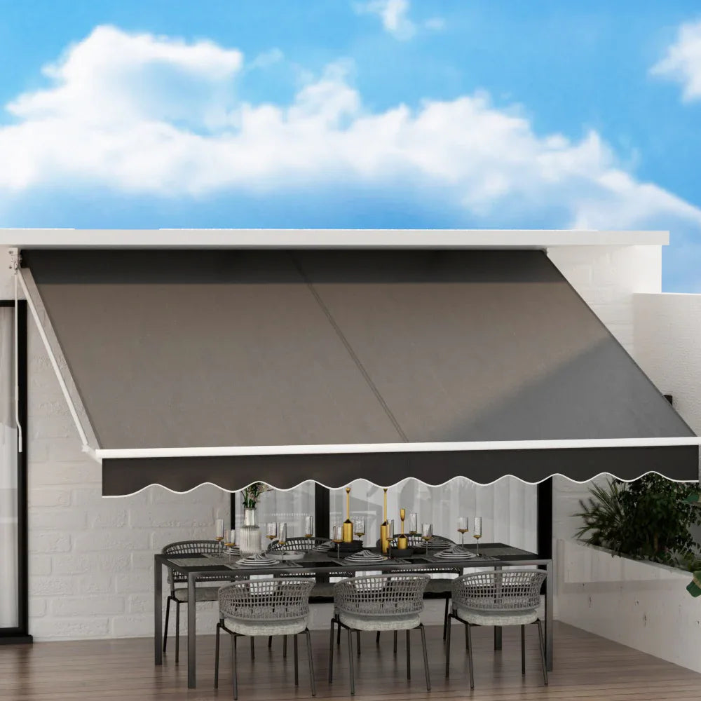 Instahut Retractable Folding Arm Awning Manual Sunshade 4Mx3M Grey - Mekamart Australia