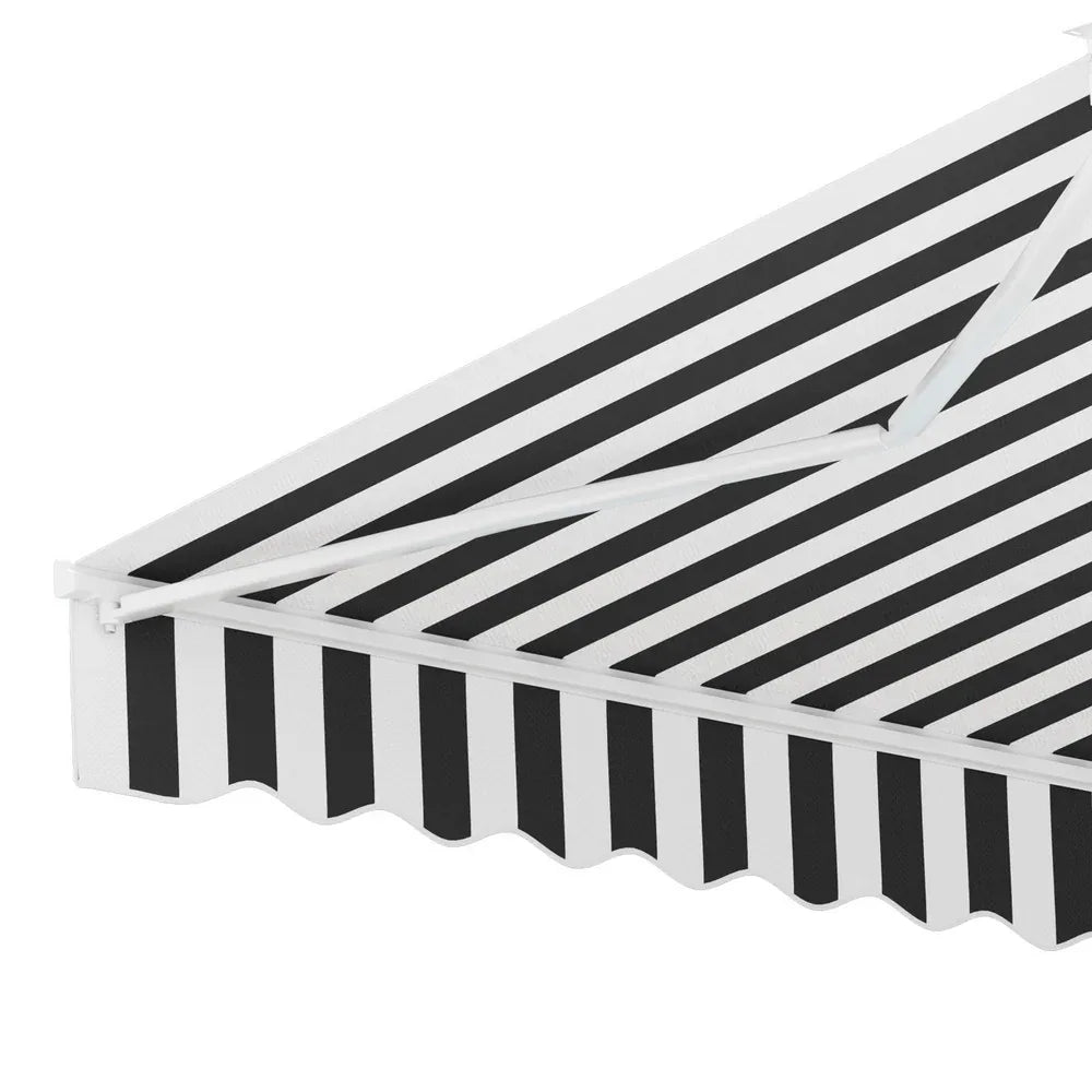 Instahut Retractable Folding Arm Awning Manual Sunshade 4Mx3M Grey White - Mekamart Australia