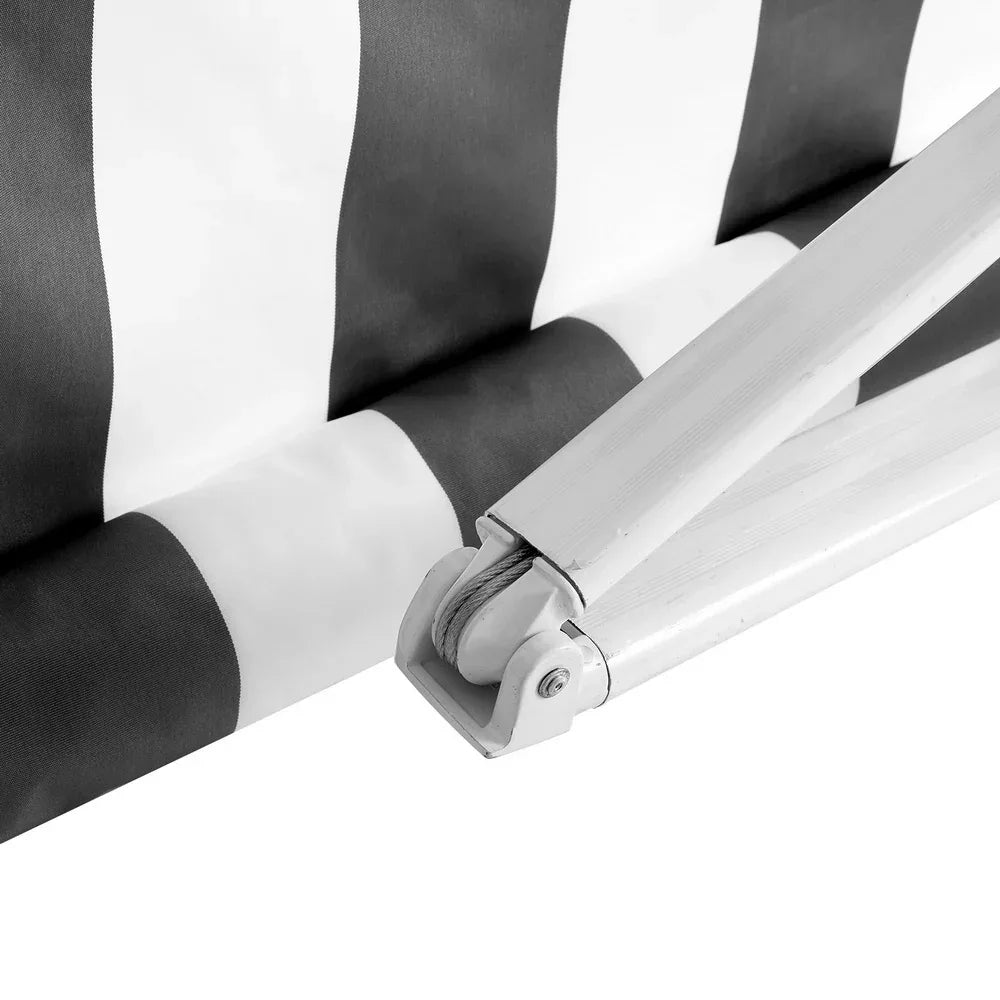 Instahut Retractable Folding Arm Awning Manual Sunshade 4Mx3M Grey White - Mekamart Australia