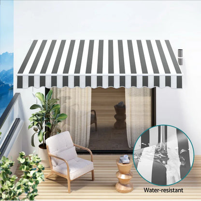 Instahut Retractable Folding Arm Awning Manual Sunshade 4Mx3M Grey White - Mekamart Australia