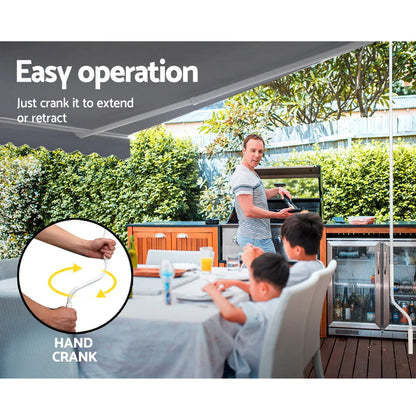 Instahut Retractable Folding Arm Awning Manual Sunshade 4Mx3M Pearl Grey - Mekamart Australia