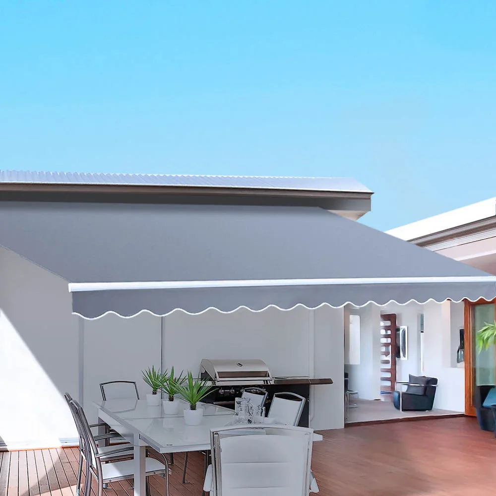 Instahut Retractable Folding Arm Awning Manual Sunshade 4Mx3M Pearl Grey - Mekamart Australia