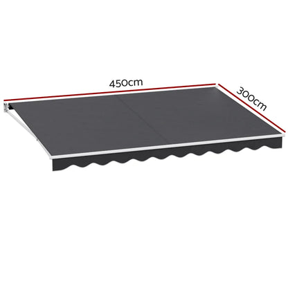 Instahut Retractable Folding Arm Awning Manual Sunshade 4.5Mx3M Grey - Mekamart Australia