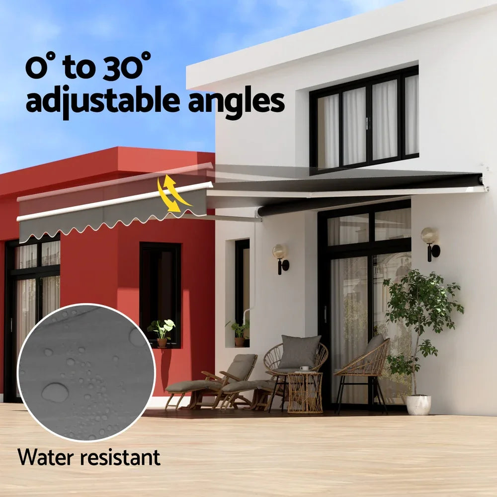 Instahut Retractable Folding Arm Awning Manual Sunshade 4.5Mx3M Grey - Mekamart Australia