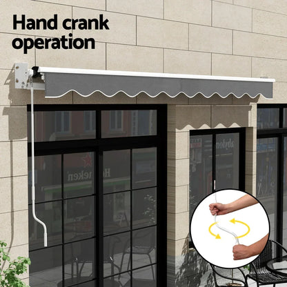 Instahut Retractable Folding Arm Awning Manual Sunshade 4.5Mx3M Grey - Mekamart Australia