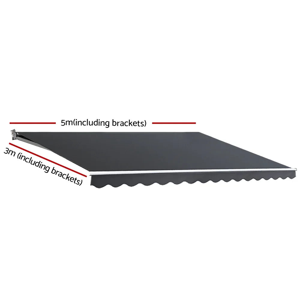 Instahut Retractable Folding Arm Awning Manual Sunshade 5Mx3M Grey - Mekamart Australia
