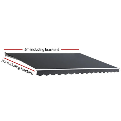 Instahut Retractable Folding Arm Awning Manual Sunshade 5Mx3M Grey - Mekamart Australia