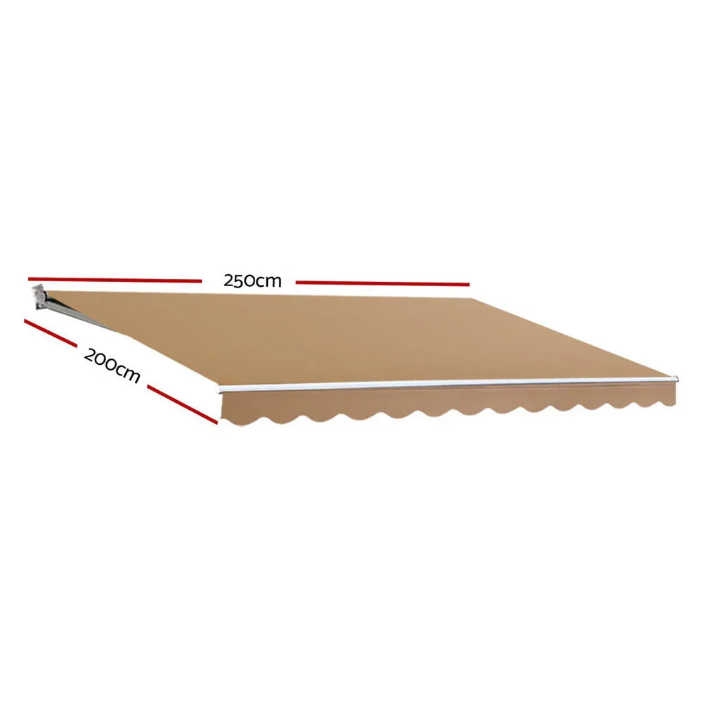 Instahut Retractable Folding Arm Awning Motorised Remoter Sunshade 2.5Mx2M Beige - Mekamart Australia