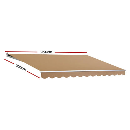 Instahut Retractable Folding Arm Awning Motorised Remoter Sunshade 2.5Mx2M Beige - Mekamart Australia