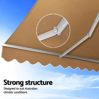 Instahut Retractable Folding Arm Awning Motorised Remoter Sunshade 2.5Mx2M Beige - Mekamart Australia