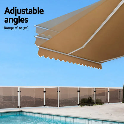 Instahut Retractable Folding Arm Awning Motorised Remoter Sunshade 2.5Mx2M Beige - Mekamart Australia