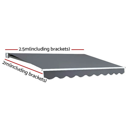Instahut Retractable Folding Arm Awning Motorised Sunshade 2.5Mx2M Grey - Mekamart Australia