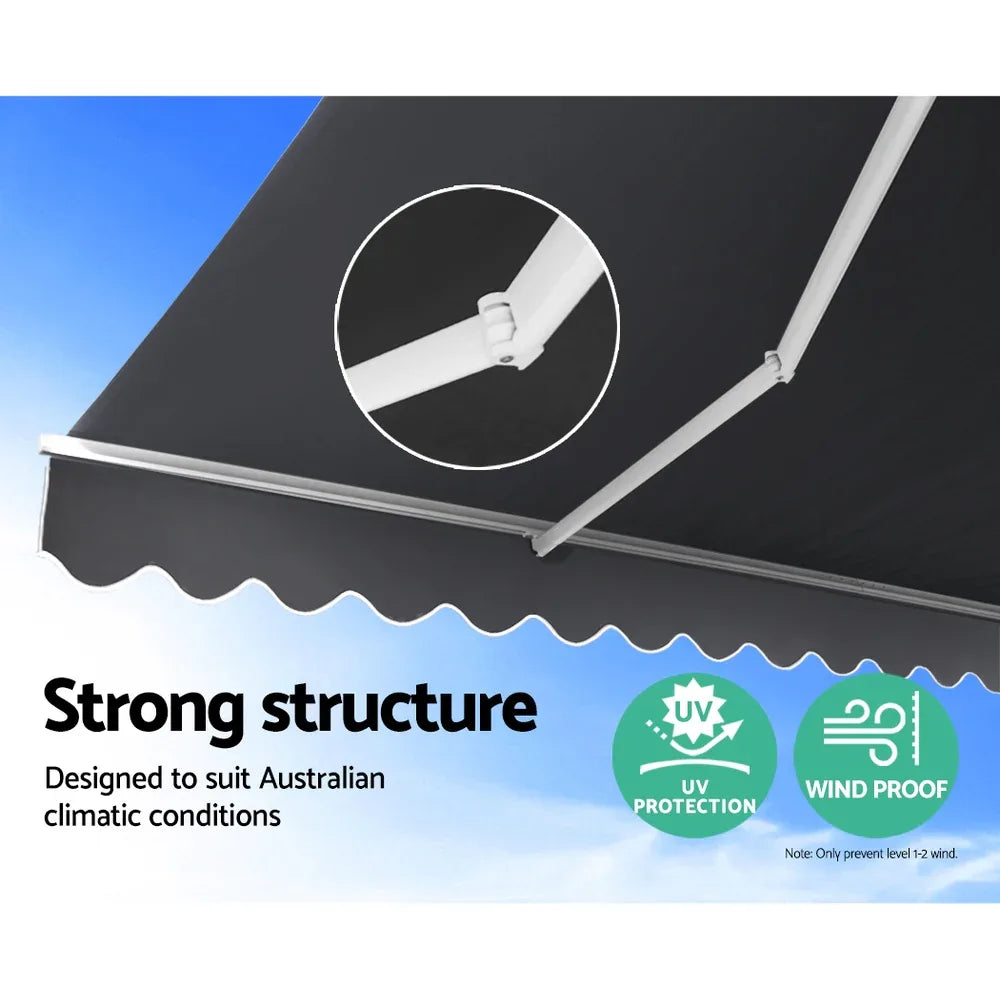 Instahut Retractable Folding Arm Awning Motorised Sunshade 2.5Mx2M Grey - Mekamart Australia