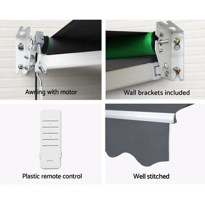 Instahut Retractable Folding Arm Awning Motorised Sunshade 2.5Mx2M Grey - Mekamart Australia