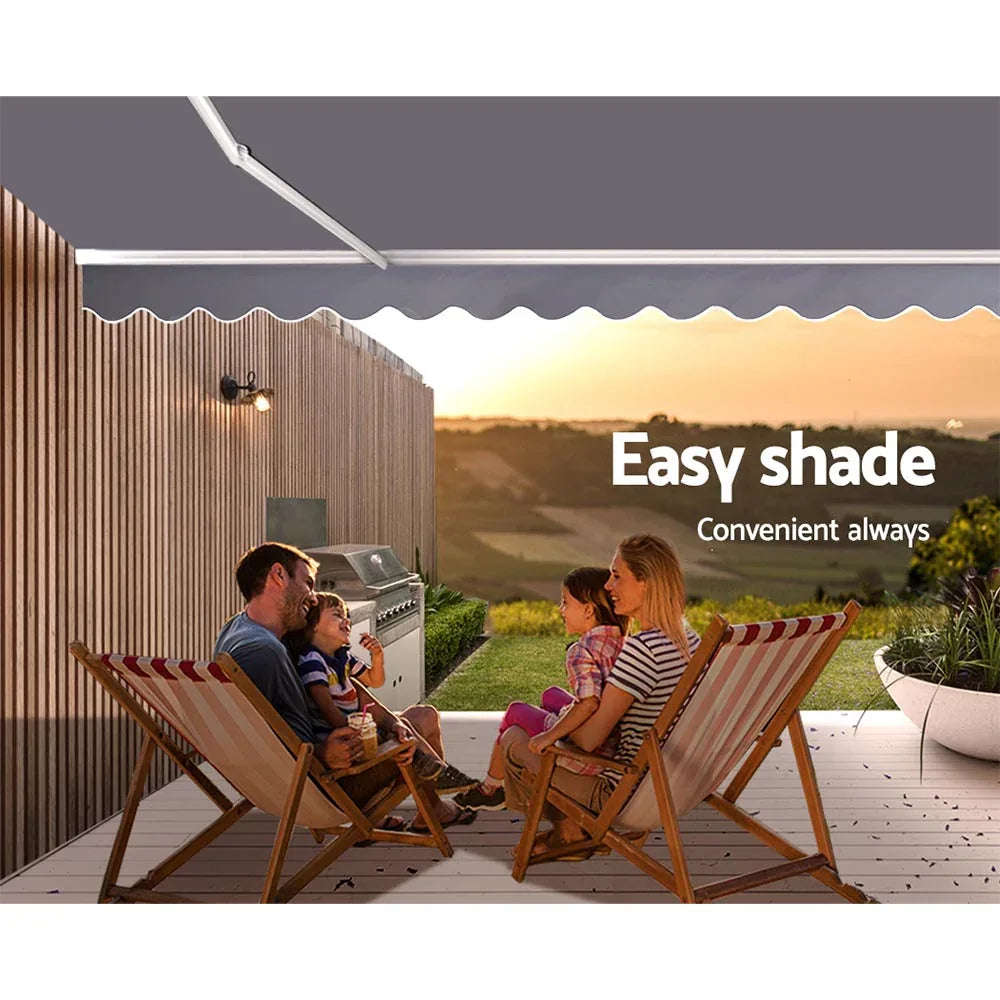 Instahut Retractable Folding Arm Awning Motorised Sunshade 2.5Mx2M Grey - Mekamart Australia