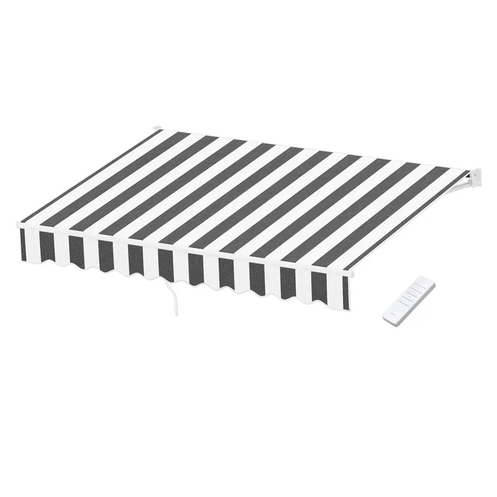 Instahut Retractable Folding Arm Awning Motorised Sunshade 2.5Mx2M Grey White - Mekamart Australia