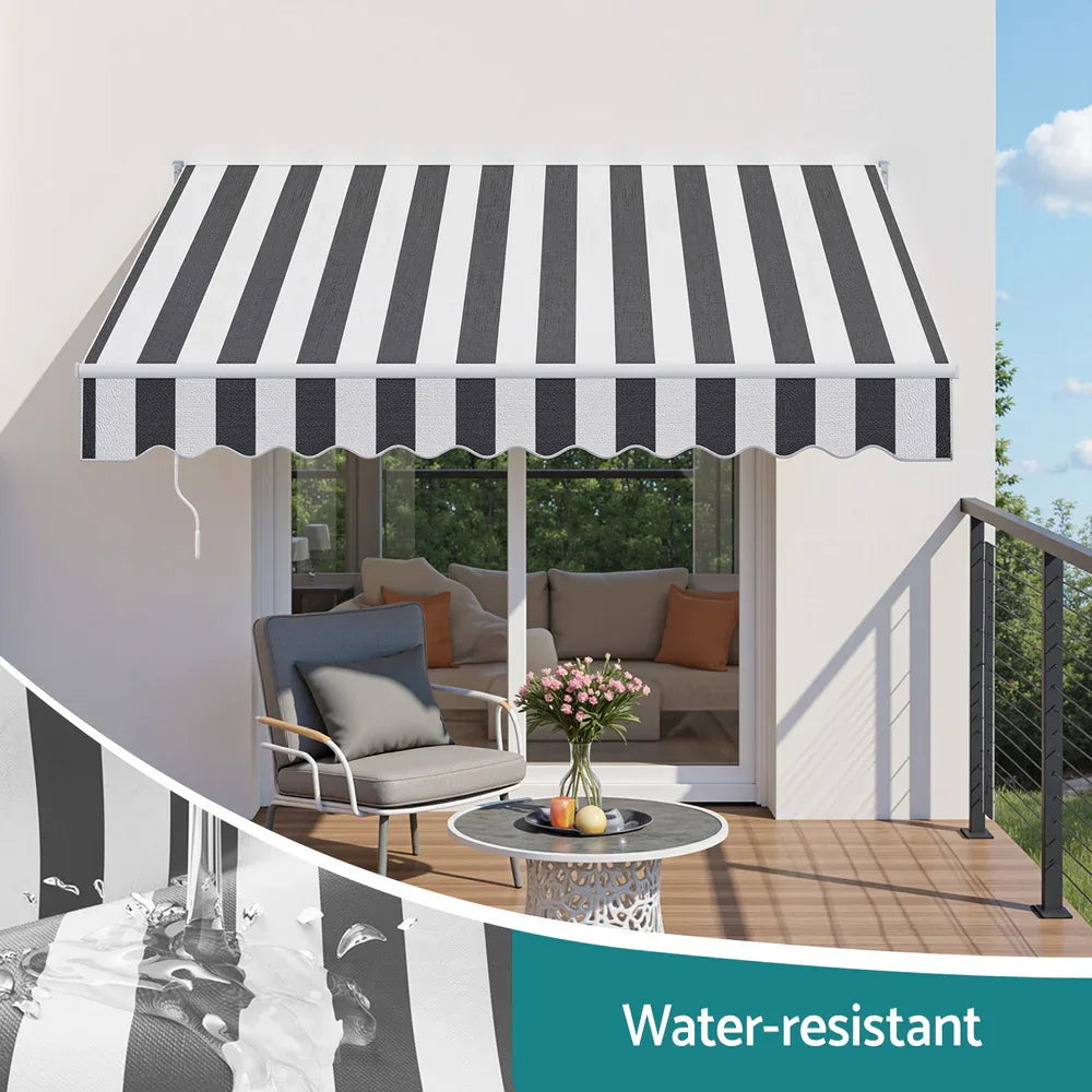 Instahut Retractable Folding Arm Awning Motorised Sunshade 2.5Mx2M Grey White - Mekamart Australia