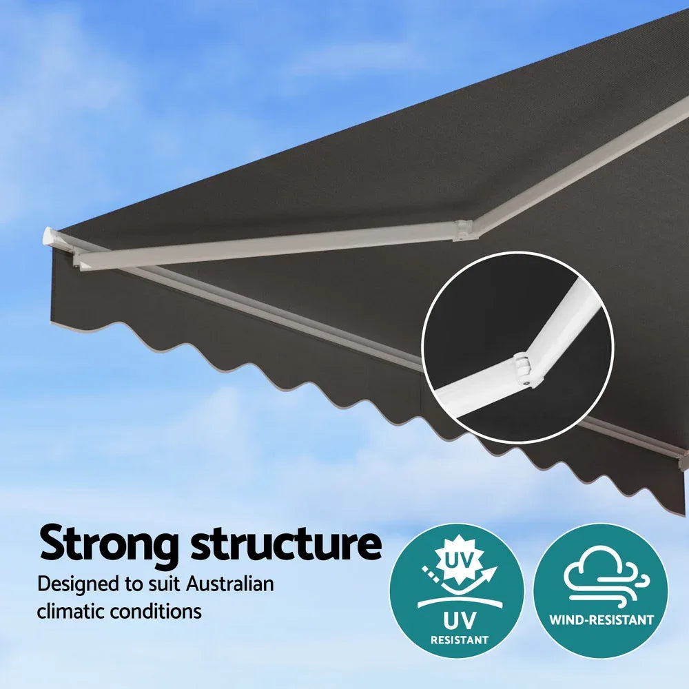 Instahut Retractable Folding Arm Awning Motorised Sunshade 3M X 2M Grey - Mekamart Australia