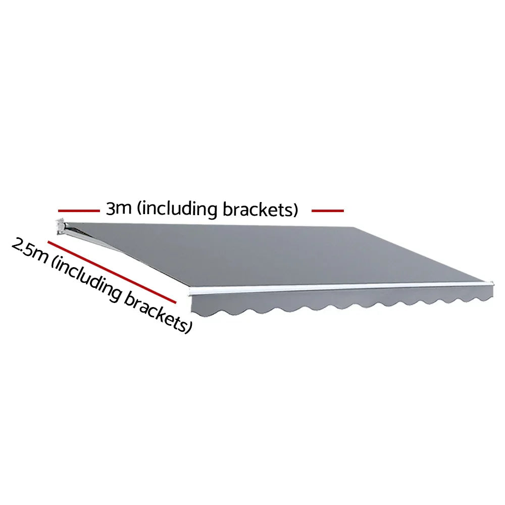 Instahut Retractable Folding Arm Awning Motorised Sunshade 3Mx2.5M Pearl Grey - Mekamart Australia