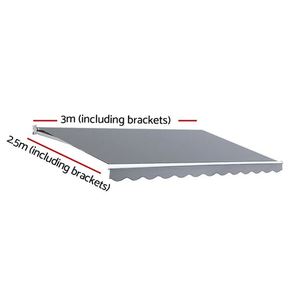 Instahut Retractable Folding Arm Awning Motorised Sunshade 3Mx2.5M Pearl Grey - Mekamart Australia