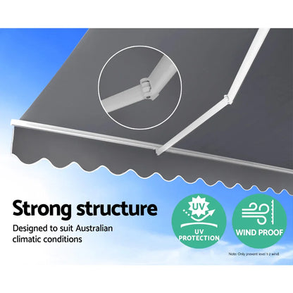 Instahut Retractable Folding Arm Awning Motorised Sunshade 3Mx2.5M Pearl Grey - Mekamart Australia