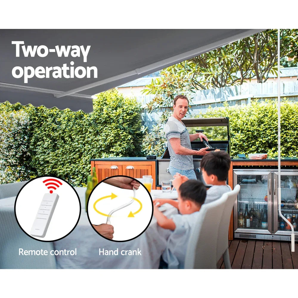 Instahut Retractable Folding Arm Awning Motorised Sunshade 3Mx2.5M Pearl Grey - Mekamart Australia