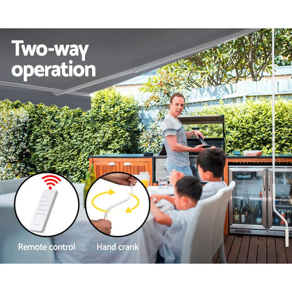 Instahut Retractable Folding Arm Awning Motorised Sunshade 3Mx2.5M Pearl Grey - Mekamart Australia