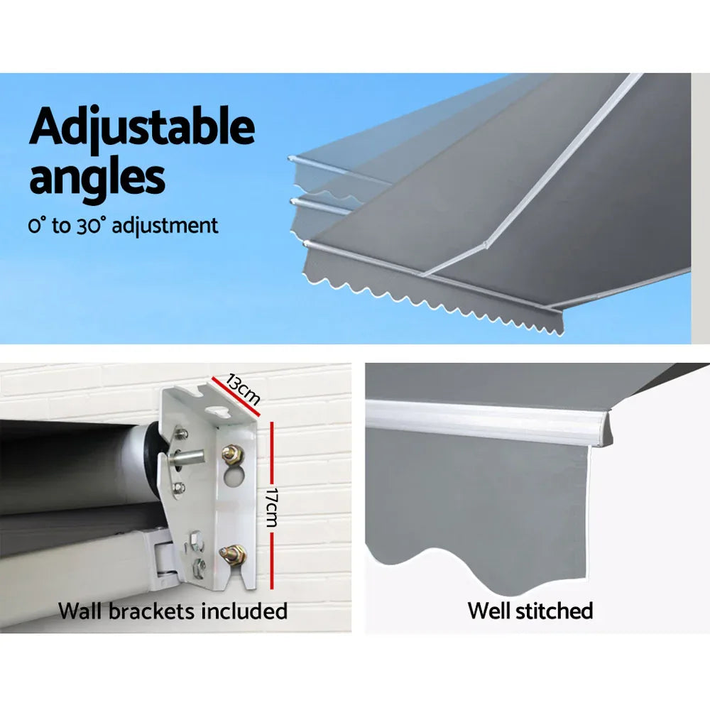 Instahut Retractable Folding Arm Awning Motorised Sunshade 3Mx2.5M Pearl Grey - Mekamart Australia