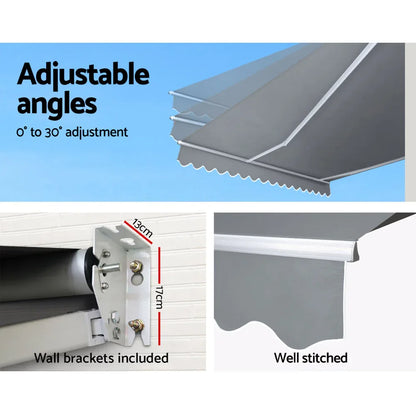 Instahut Retractable Folding Arm Awning Motorised Sunshade 3Mx2.5M Pearl Grey - Mekamart Australia