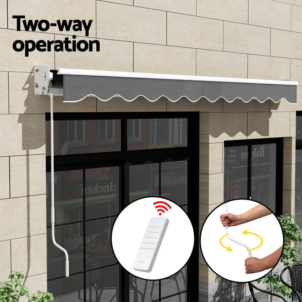 Instahut Retractable Folding Arm Awning Motorised Sunshade 4Mx2.5M Grey - Mekamart Australia