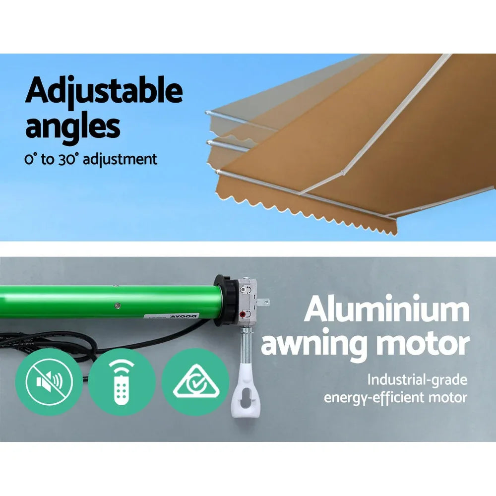 Instahut Retractable Folding Arm Awning Motorised Sunshade 4Mx3M Beige - Mekamart Australia