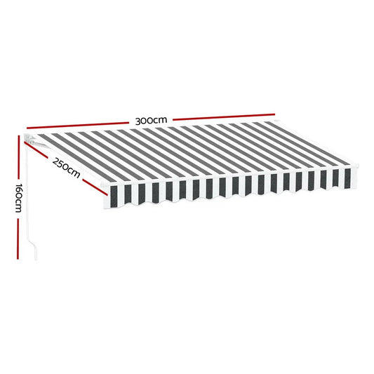 Instahut Retractable Folding Arm Awning Motorised Sunshade 4Mx3M Grey White - Mekamart Australia