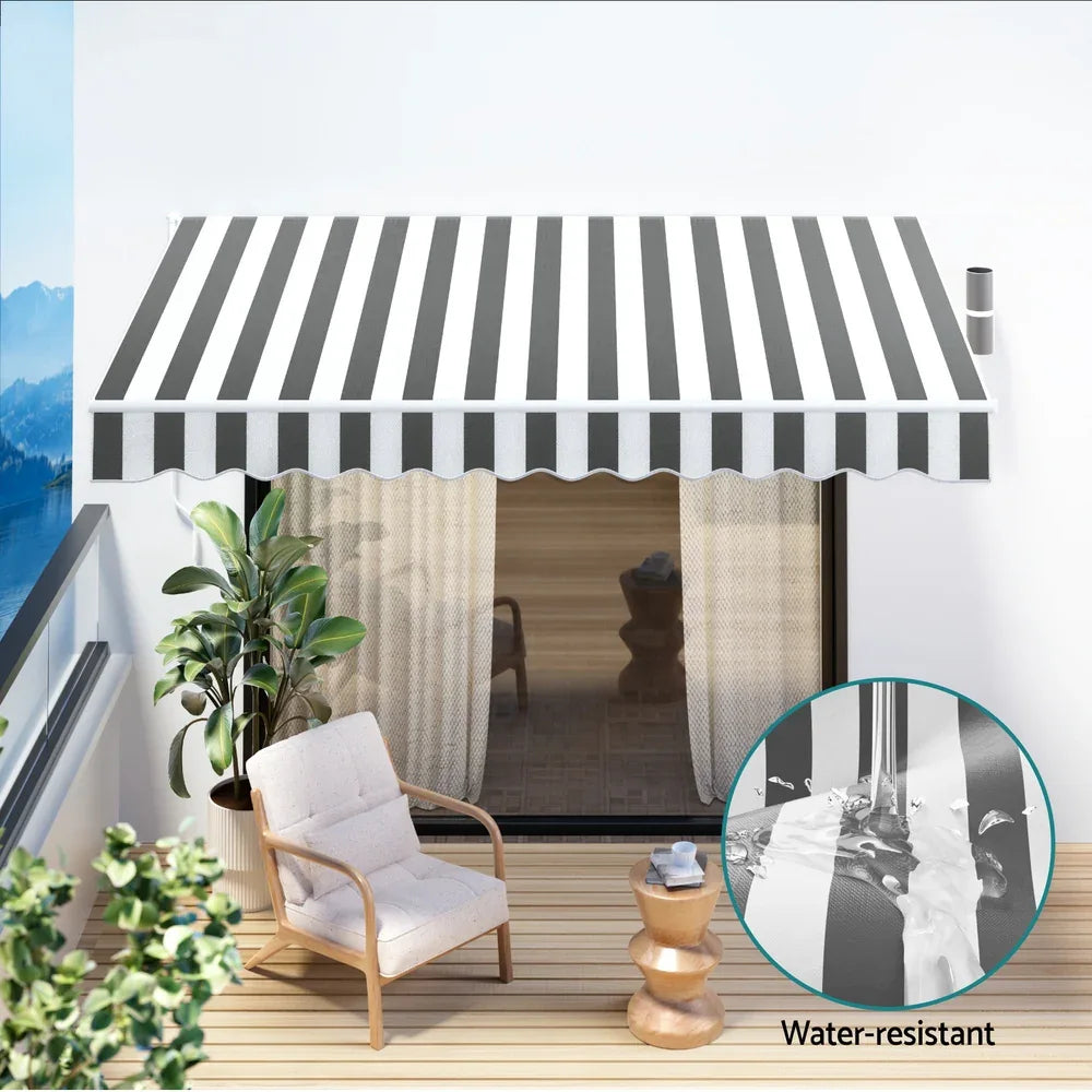 Instahut Retractable Folding Arm Awning Motorised Sunshade 4Mx3M Grey White - Mekamart Australia
