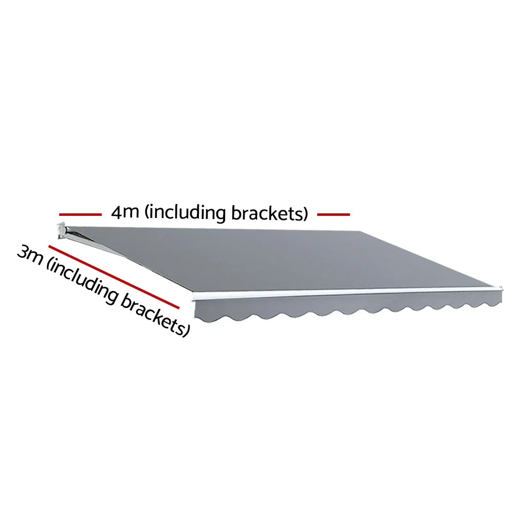 Instahut Retractable Folding Arm Awning Motorised Sunshade 4Mx3M Pearl Grey - Mekamart Australia