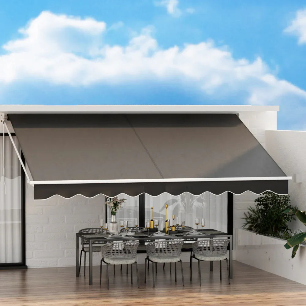 Instahut Retractable Folding Arm Awning Motorised Sunshade 4.5Mx2.5M Grey - Mekamart Australia