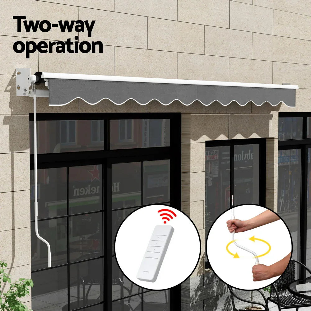 Instahut Retractable Folding Arm Awning Motorised Sunshade 4.5Mx2.5M Grey - Mekamart Australia