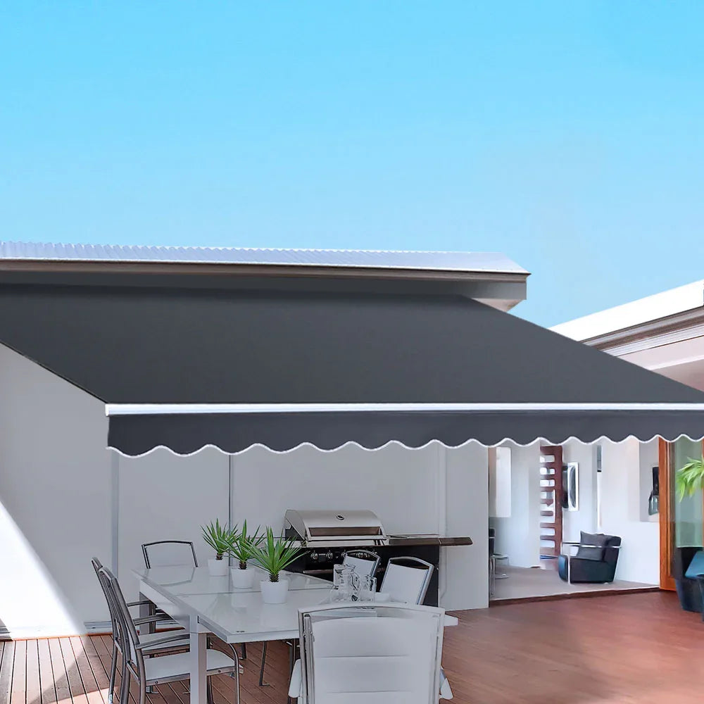 Instahut Retractable Folding Arm Awning Motorised Sunshade 5Mx3M Grey - Mekamart Australia