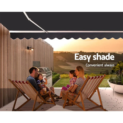 Instahut Retractable Folding Arm Awning Motorised Sunshade 5Mx3M Grey - Mekamart Australia