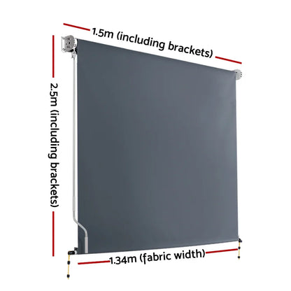 Instahut 1.5X2.5M Outdoor Blinds Awning Roll Down Canopy Retractable Outdoor Blinds Window Shade Grey - Mekamart Australia
