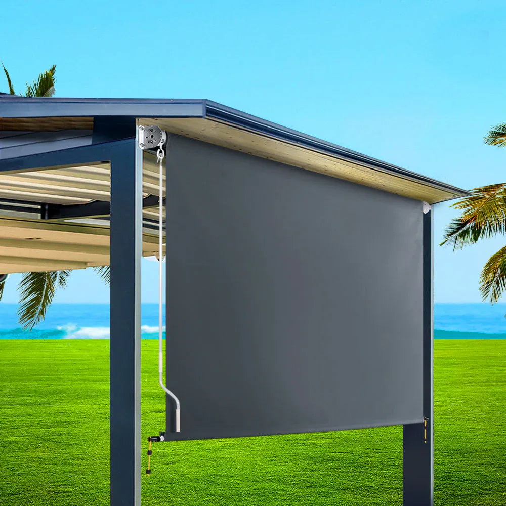 Instahut 1.5X2.5M Outdoor Blinds Awning Roll Down Canopy Retractable Outdoor Blinds Window Shade Grey - Mekamart Australia