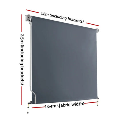 Instahut 1.8X2.5M Outdoor Blinds Awning Roll Down Canopy Retractable Outdoor Blinds Window Shade Grey - Mekamart Australia