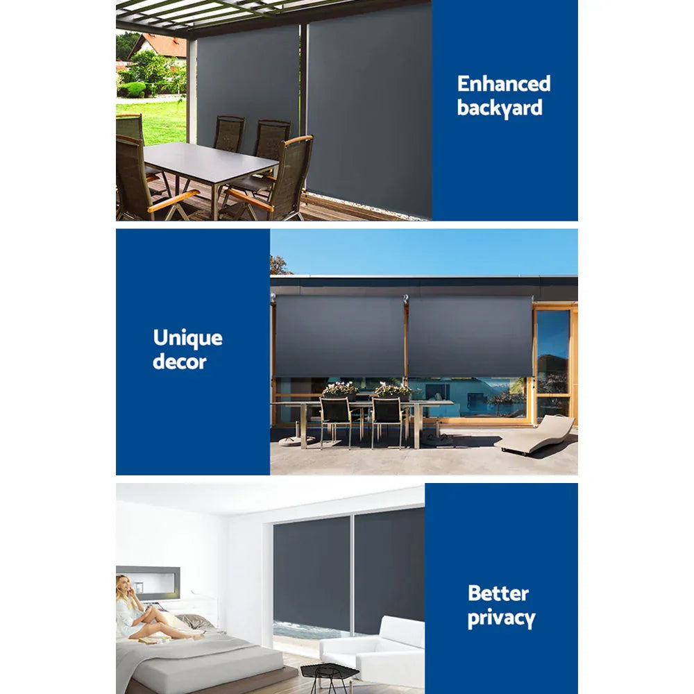 Instahut 1.8X2.5M Outdoor Blinds Awning Roll Down Canopy Retractable Outdoor Blinds Window Shade Grey - Mekamart Australia