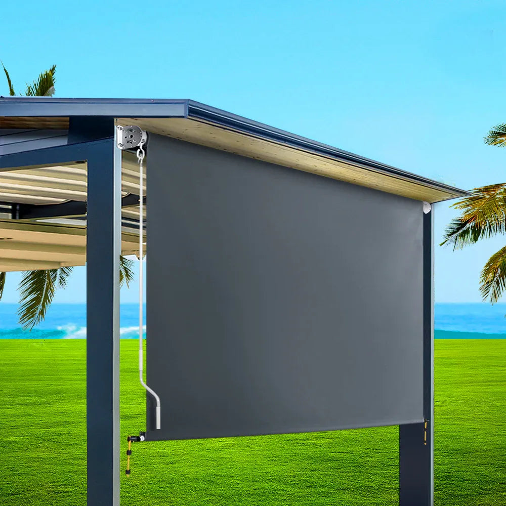 Instahut 2.7X2.5M Outdoor Blinds Awning Roll Down Canopy Retractable Outdoor Blinds Window Shade Grey - Mekamart Australia