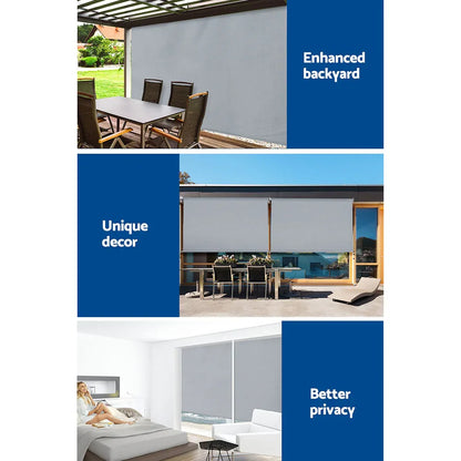 Instahut 3X2.5M Outdoor Blinds Awning Roll Down Screen Fabric Blinds Outdoor Window Shade Grey - Mekamart Australia