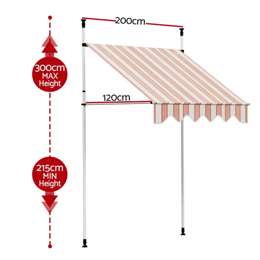 Instahut Window Fixed Pivot Arm Awning Outdoor Door Canopy 2X1.8M Beige/Brown - Mekamart Australia