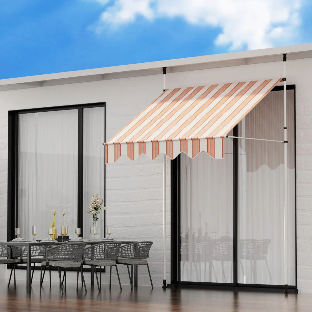 Instahut Window Fixed Pivot Arm Awning Outdoor Door Canopy 2X1.8M Beige/Brown - Mekamart Australia