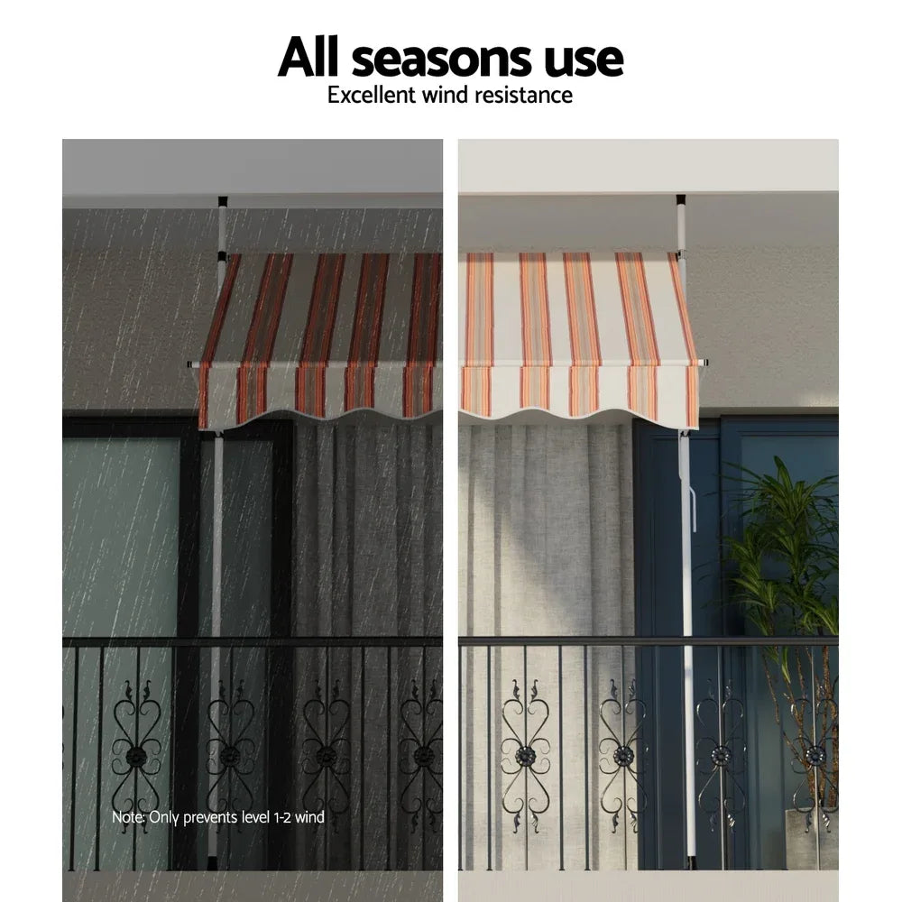 Instahut Window Fixed Pivot Arm Awning Outdoor Door Canopy 2X1.8M Beige/Brown - Mekamart Australia